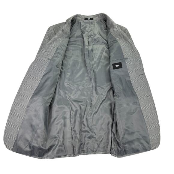 DKNY Mens Modern Fit Stretch Plaid Suit Jacket Black White 38L - Picture 2 of 5